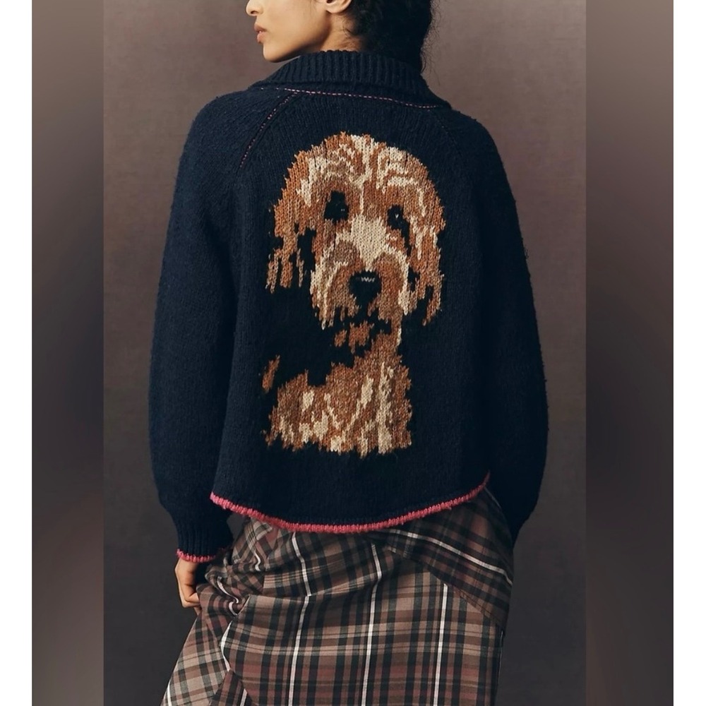 Anthropologie The Jesse Dog Icon‎ Cardigan Sweater by Pilcro Doodle